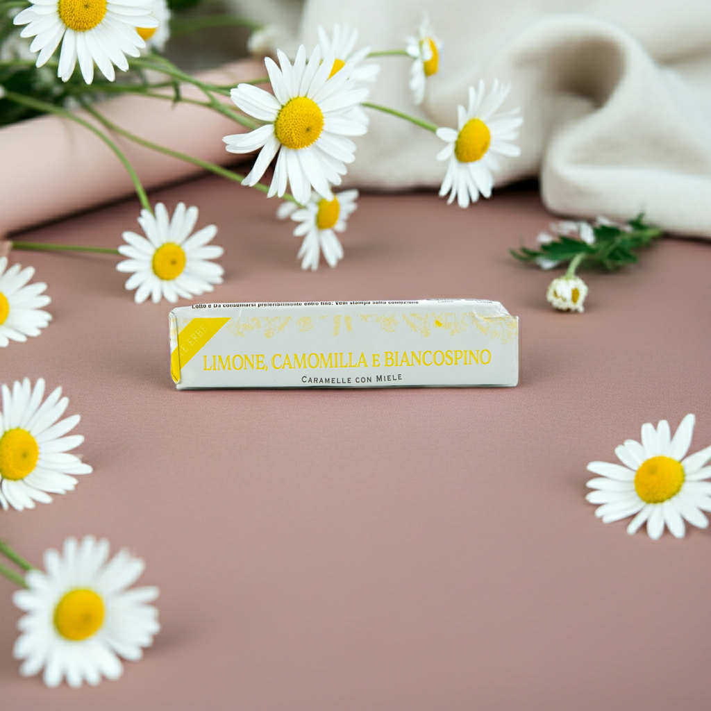 
                  
                    Caramelle al miele limone melissa e biancospino senza zuccheri
                  
                